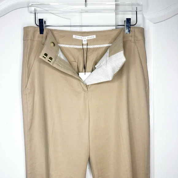 Veronica Beard Martin Cropped Linen Blend Trousers Khaki NWT Size 10 - Picture 6 of 7